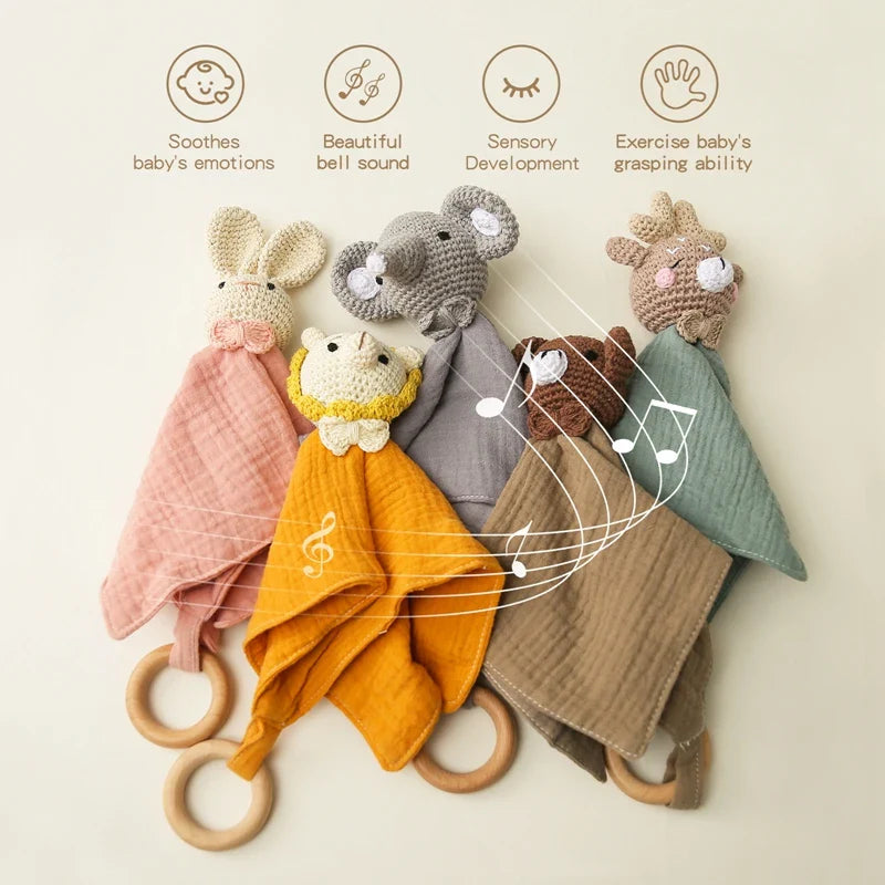 Baby Soothing Towels with Crochet Animal Toys