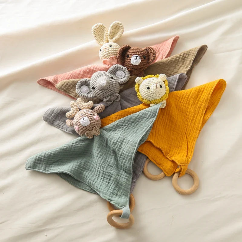 Baby Soothing Towels with Crochet Animal Toys