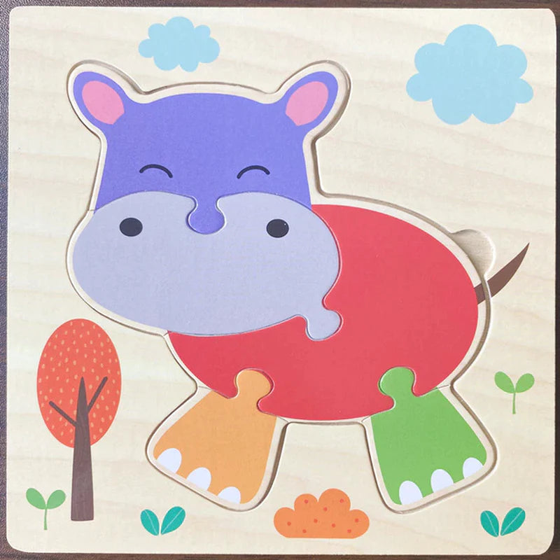 High Quality 3D Wooden Puzzles Educational Cartoon Animals Early Learning Cognition Intelligence Puzzle Game for Children Toys