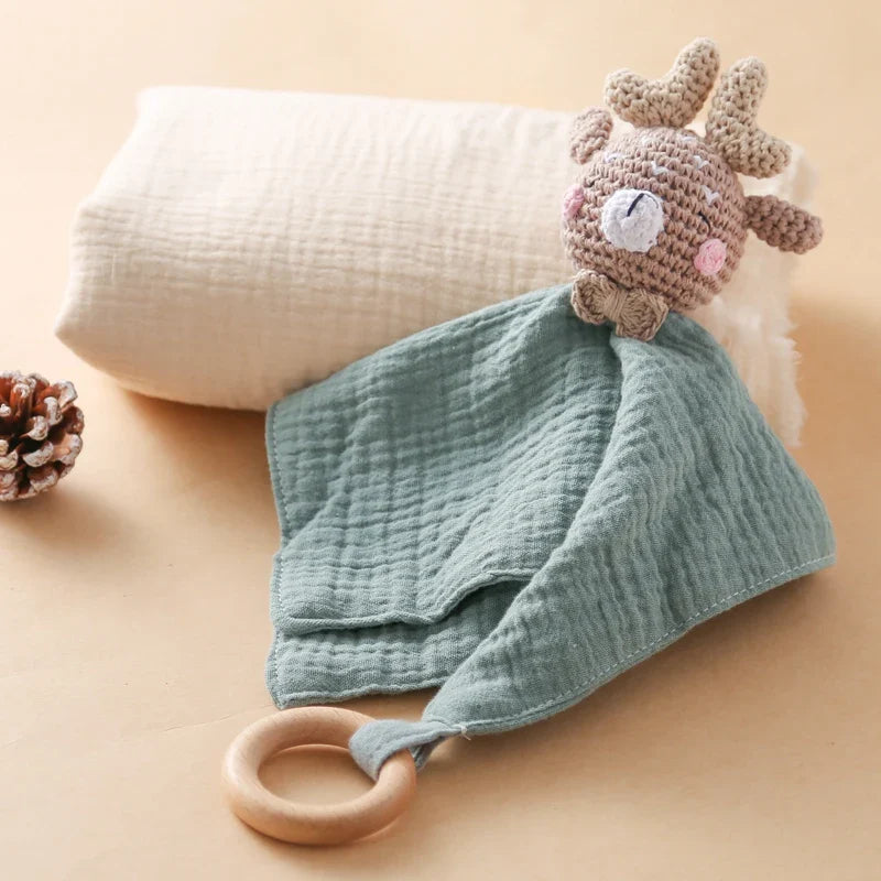 Baby Soothing Towels with Crochet Animal Toys