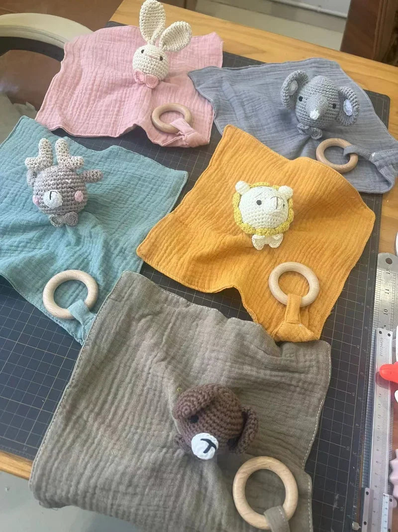 Baby Soothing Towels with Crochet Animal Toys