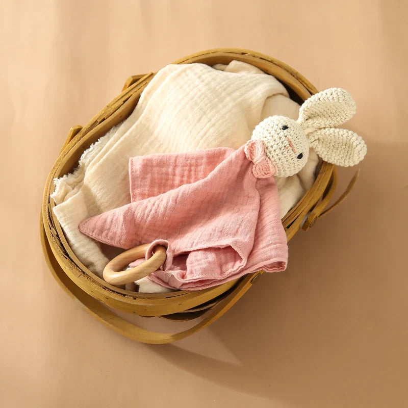 Baby Soothing Towels with Crochet Animal Toys