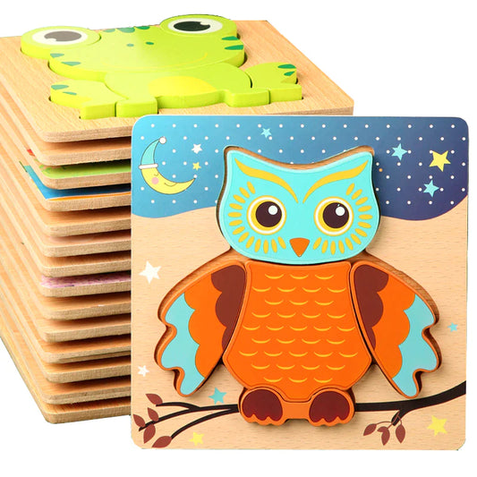 High Quality 3D Wooden Puzzles Educational Cartoon Animals Early Learning Cognition Intelligence Puzzle Game for Children Toys